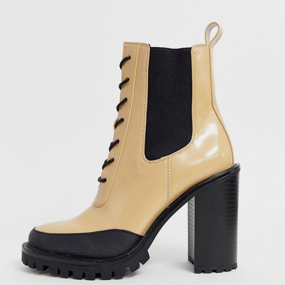 ASOS DESIGN Ellen chunky lace up boots in beige - Picture 2 of 8